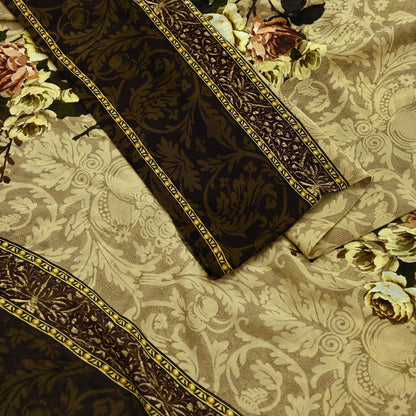 Indian Vintage Sari Beige Pure Georgette Silk Printed Sarees 5Yd Craft Fabric Sewing Quilting Dress making Crafting Quilting Upcycle