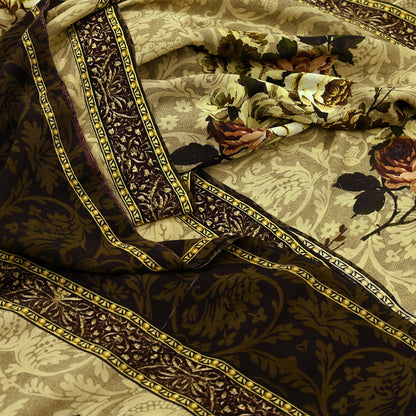 Indian Vintage Sari Beige Pure Georgette Silk Printed Sarees 5Yd Craft Fabric Sewing Quilting Dress making Crafting Quilting Upcycle