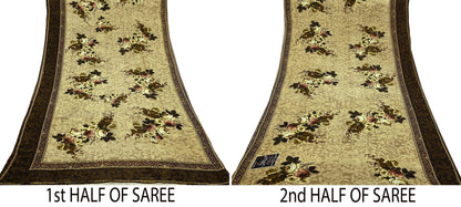 Indian Vintage Sari Beige Pure Georgette Silk Printed Sarees 5Yd Craft Fabric Sewing Quilting Dress making Crafting Quilting Upcycle