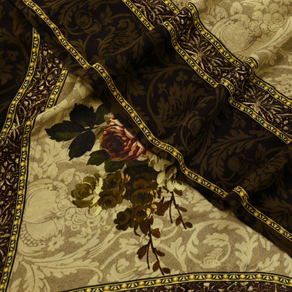 Indian Vintage Sari Beige Pure Georgette Silk Printed Sarees 5Yd Craft Fabric Sewing Quilting Dress making Crafting Quilting Upcycle