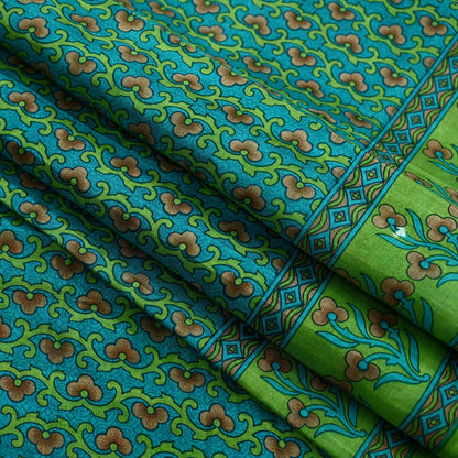 Indian Vintage Sari Green Pure Silk Printed Sarees 5yd Sewing Craft Fabric Dress Making  Soft Floral Wrap Upcycle Used Quilting Crafting