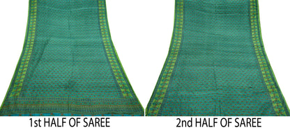 Indian Vintage Sari Green Pure Silk Printed Sarees 5yd Sewing Craft Fabric Dress Making  Soft Floral Wrap Upcycle Used Quilting Crafting