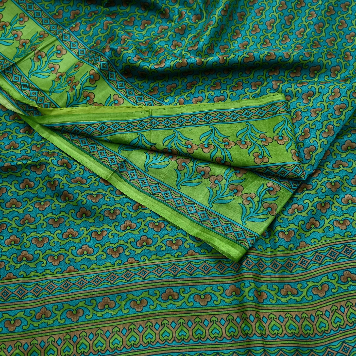 Indian Vintage Sari Green Pure Silk Printed Sarees 5yd Sewing Craft Fabric Dress Making  Soft Floral Wrap Upcycle Used Quilting Crafting