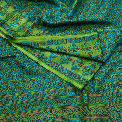 Indian Vintage Sari Green Pure Silk Printed Sarees 5yd Sewing Craft Fabric Dress Making  Soft Floral Wrap Upcycle Used Quilting Crafting