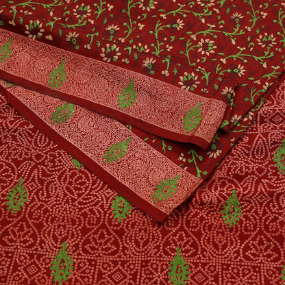 Indian Vintage Sari Maroon 100% Pure Silk Hand Woven Painted Sarees Craft Fabric 5Yd Ethnic Sewing Dress making Crafting Quilting