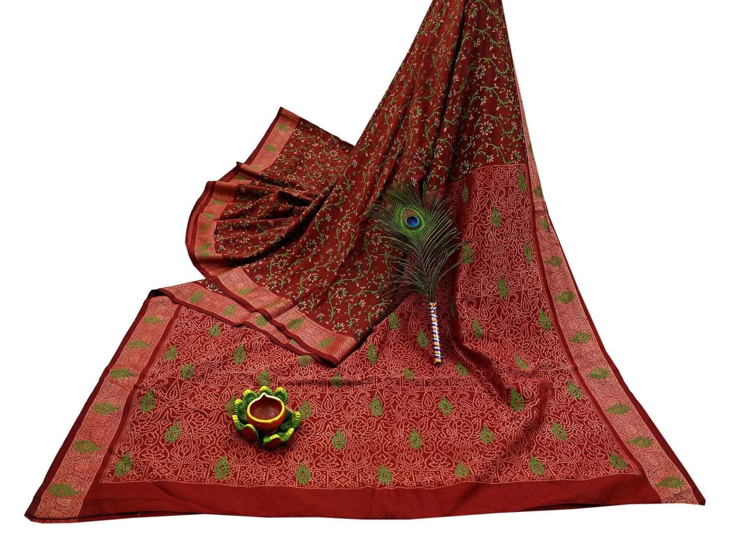 Indian Vintage Sari Maroon 100% Pure Silk Hand Woven Painted Sarees Craft Fabric 5Yd Ethnic Sewing Dress making Crafting Quilting