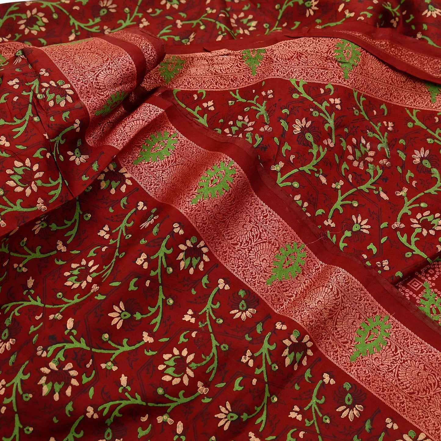 Indian Vintage Sari Maroon 100% Pure Silk Hand Woven Painted Sarees Craft Fabric 5Yd Ethnic Sewing Dress making Crafting Quilting