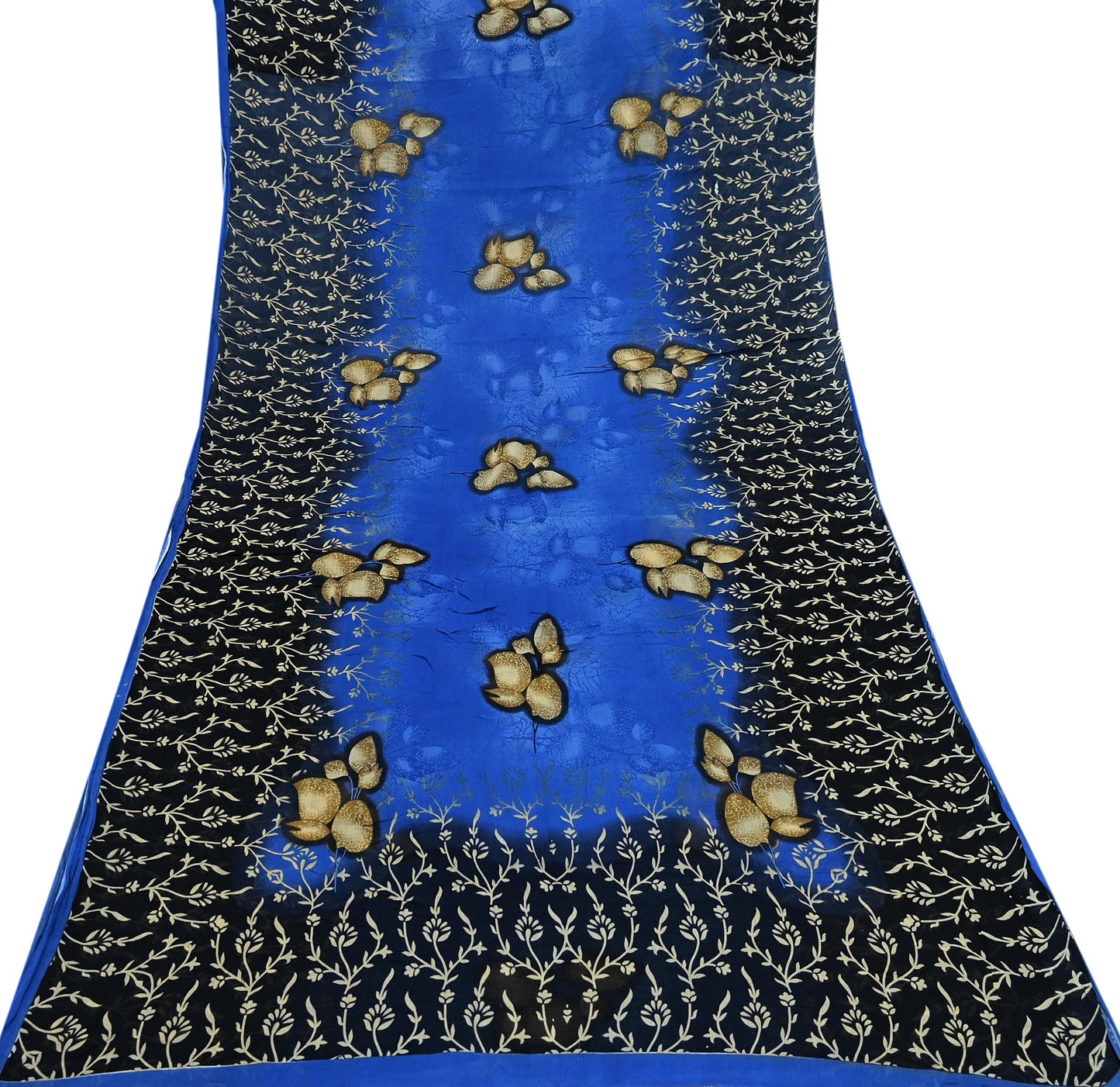 Indian Vintage Blue & Black Saree Printed Pure Cotton Sari Craft Fabric 5Yd Soft Sewing Sarong Wrap Boho Floral Dress Making Quilting