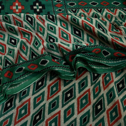 Indian Vintage Green Saree Printed Pure Cotton Sari Craft Fabric 5Yd Soft Sewing Sarong Wrap Boho Floral Dress Making Quilting Crafting