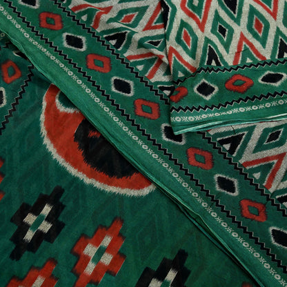 Indian Vintage Green Saree Printed Pure Cotton Sari Craft Fabric 5Yd Soft Sewing Sarong Wrap Boho Floral Dress Making Quilting Crafting