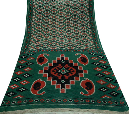 Indian Vintage Green Saree Printed Pure Cotton Sari Craft Fabric 5Yd Soft Sewing Sarong Wrap Boho Floral Dress Making Quilting Crafting