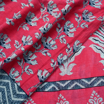 Indian Vintage Sari Pink & Gray Printed 100% Pure Cotton Saree Craft Fabric 5Yd Soft Sewing Sarong Wrap Boho Dress Making Crafting Quilting