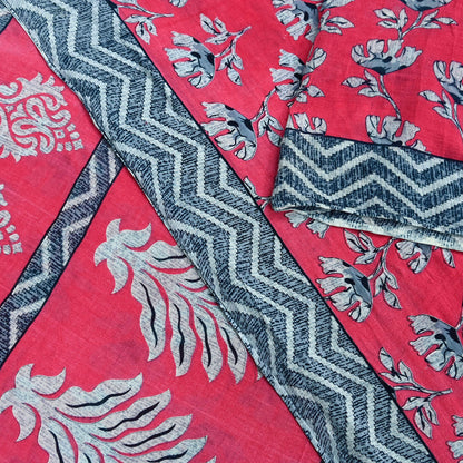 Indian Vintage Sari Pink & Gray Printed 100% Pure Cotton Saree Craft Fabric 5Yd Soft Sewing Sarong Wrap Boho Dress Making Crafting Quilting