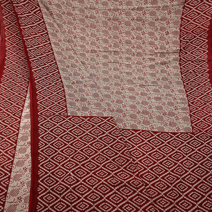 Indian Vintage Sari Maroon & Beige Pure Cotton Bandhani Printed Sarees 5yd Sewing Craft Fabric Dress Making Soft Sarong Quilting Crafting