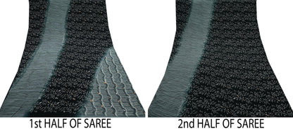 Indian Vintage Sari Black & Gray Pure Crepe Silk Hand Embroidered Saree 5yd Sewing Floral Craft Sequins Dress making Crafting Quilting