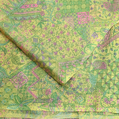 Indian Vintage Sari Yellow Pure Silk Printed Sarees 6yd Sewing Craft Fabric Dress Making Soft Quilting Crafting Upcycle Dress Designing