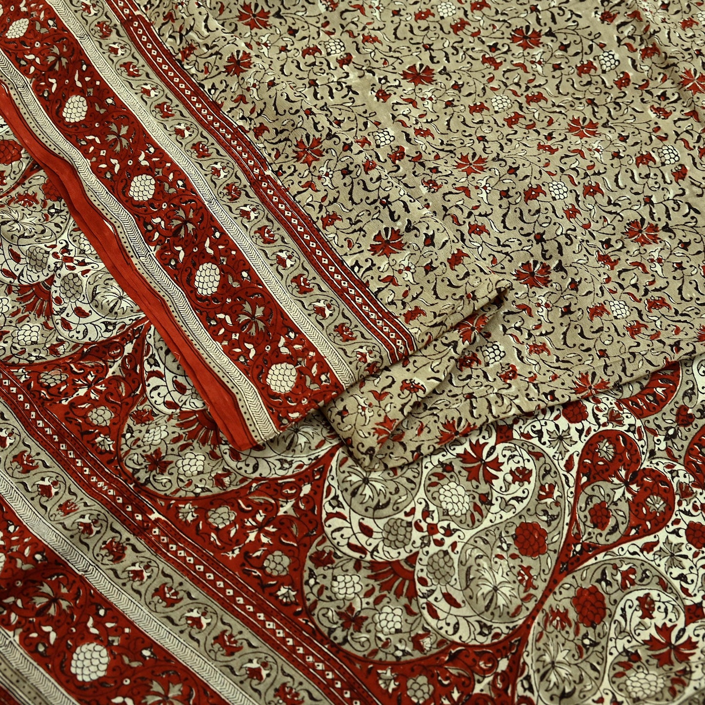 Indian Vintage Sari Beige 100% Pure Silk Block Printed Saree Craft Fabric 5yd Sewing DressMaking Soft Floral Dress making Crafting Quilting