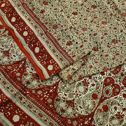 Indian Vintage Sari Beige 100% Pure Silk Block Printed Saree Craft Fabric 5yd Sewing DressMaking Soft Floral Dress making Crafting Quilting
