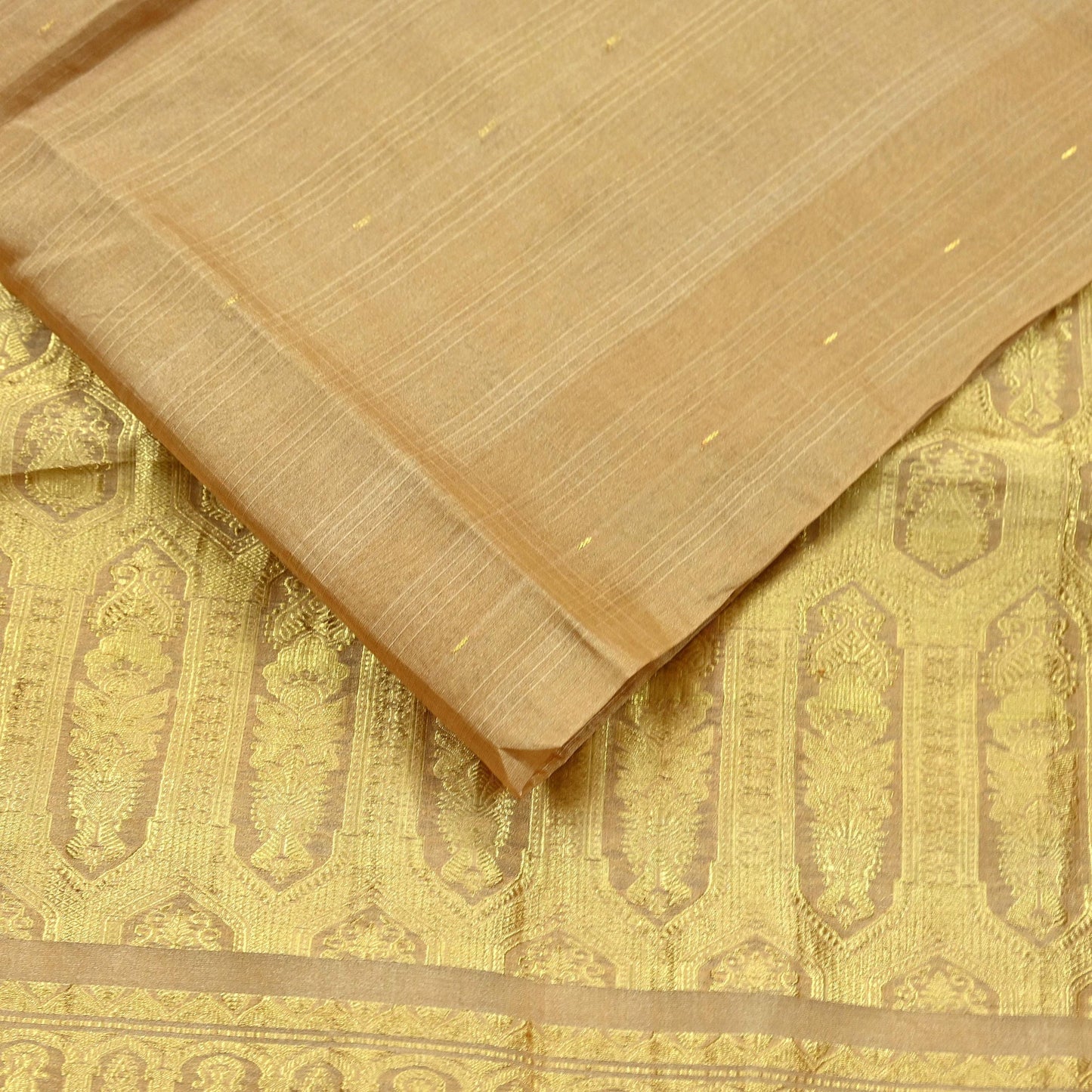 Indian Vintage Sari Beige Pure Organza Silk Hand Woven Sarees 5Yd Zari Border Ethnic Craft Fabric Bollywood Sarees Quilting Crafting Upcycle