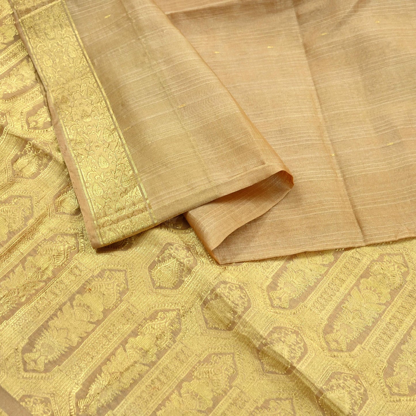 Indian Vintage Sari Beige Pure Organza Silk Hand Woven Sarees 5Yd Zari Border Ethnic Craft Fabric Bollywood Sarees Quilting Crafting Upcycle