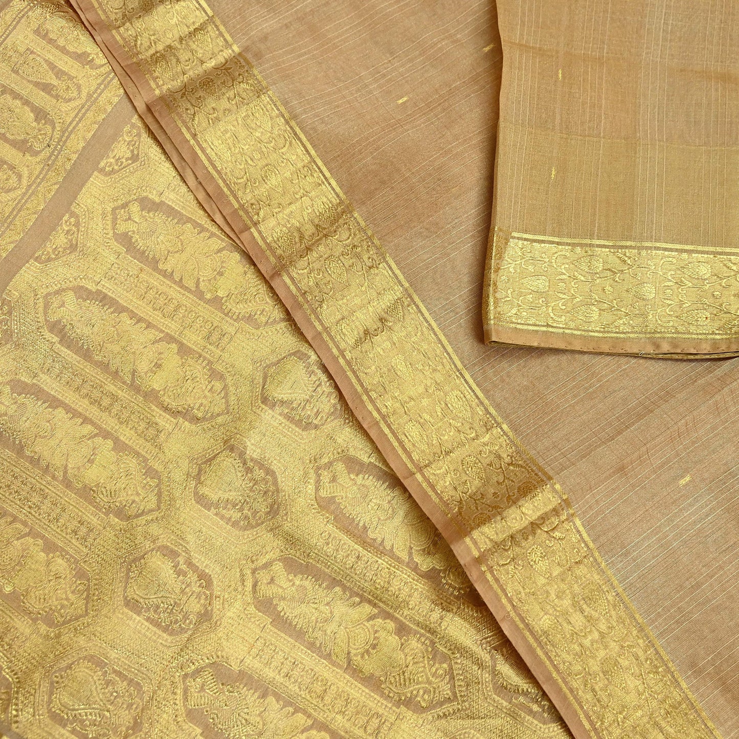 Indian Vintage Sari Beige Pure Organza Silk Hand Woven Sarees 5Yd Zari Border Ethnic Craft Fabric Bollywood Sarees Quilting Crafting Upcycle