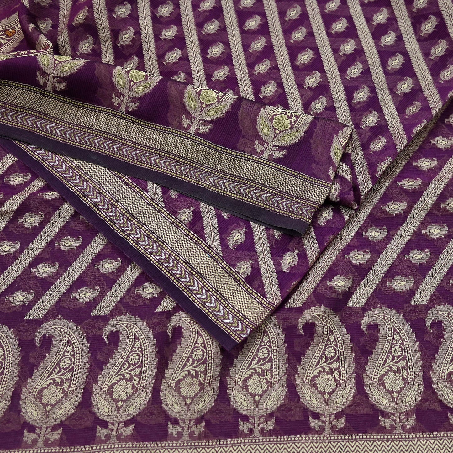 Indian Vintage Sari Purple 100% Pure Silk Hand Woven Sarees Craft Fabric 5Yd Ethnic Sewing Dress making Crafting Quilting Upcycle