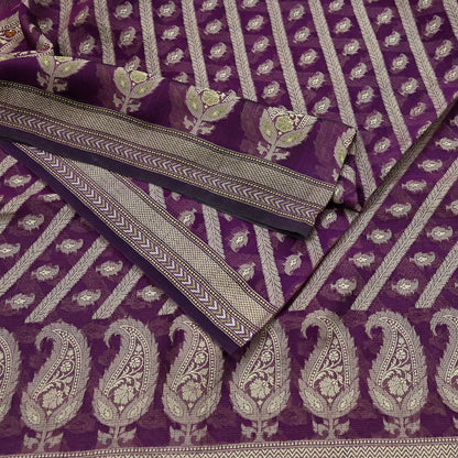 Indian Vintage Sari Purple 100% Pure Silk Hand Woven Sarees Craft Fabric 5Yd Ethnic Sewing Dress making Crafting Quilting Upcycle