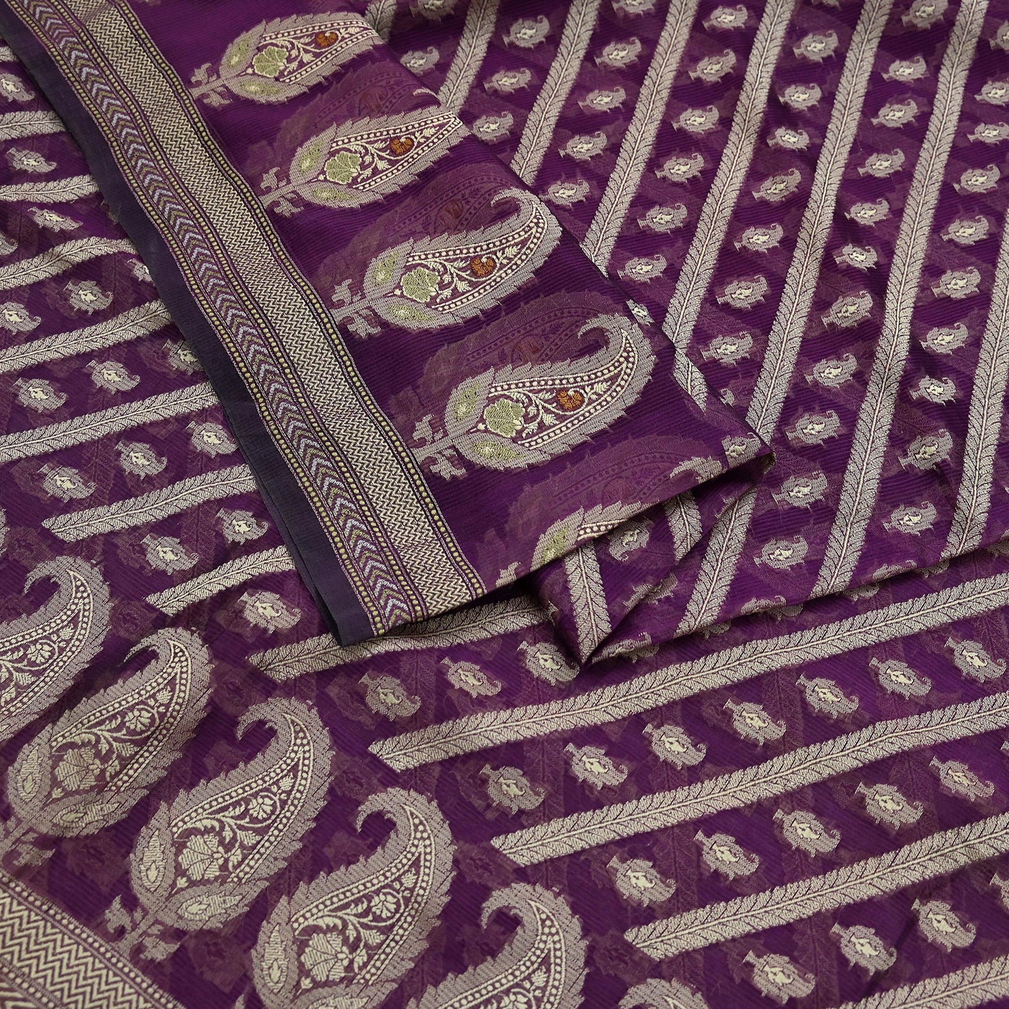 Indian Vintage Sari Purple 100% Pure Silk Hand Woven Sarees Craft Fabric 5Yd Ethnic Sewing Dress making Crafting Quilting Upcycle