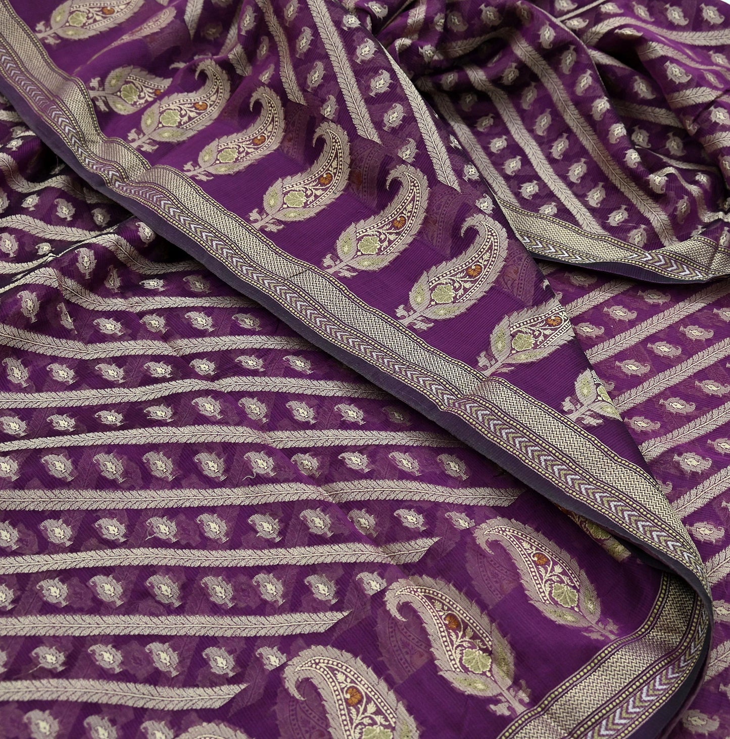 Indian Vintage Sari Purple 100% Pure Silk Hand Woven Sarees Craft Fabric 5Yd Ethnic Sewing Dress making Crafting Quilting Upcycle