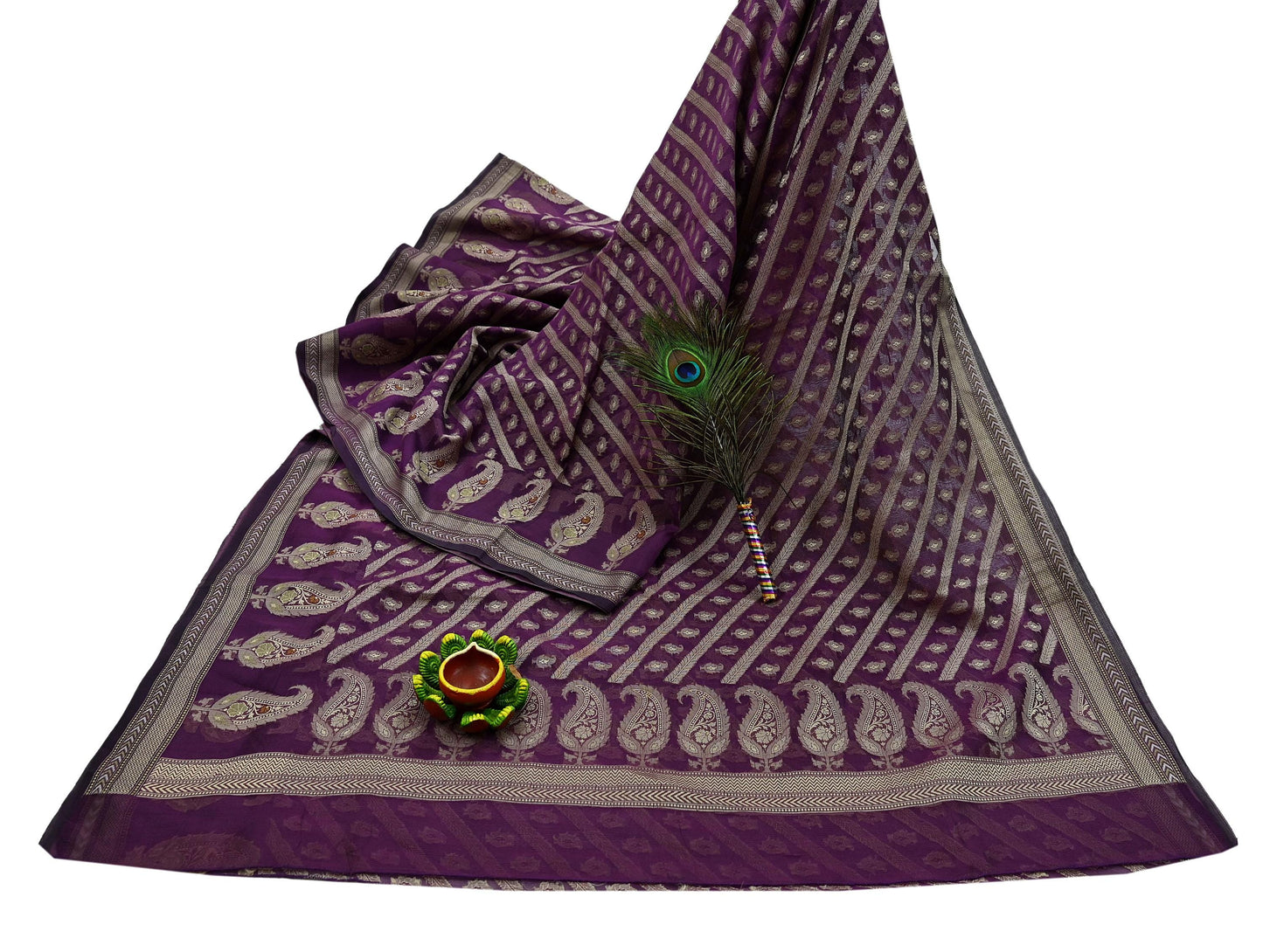 Indian Vintage Sari Purple 100% Pure Silk Hand Woven Sarees Craft Fabric 5Yd Ethnic Sewing Dress making Crafting Quilting Upcycle