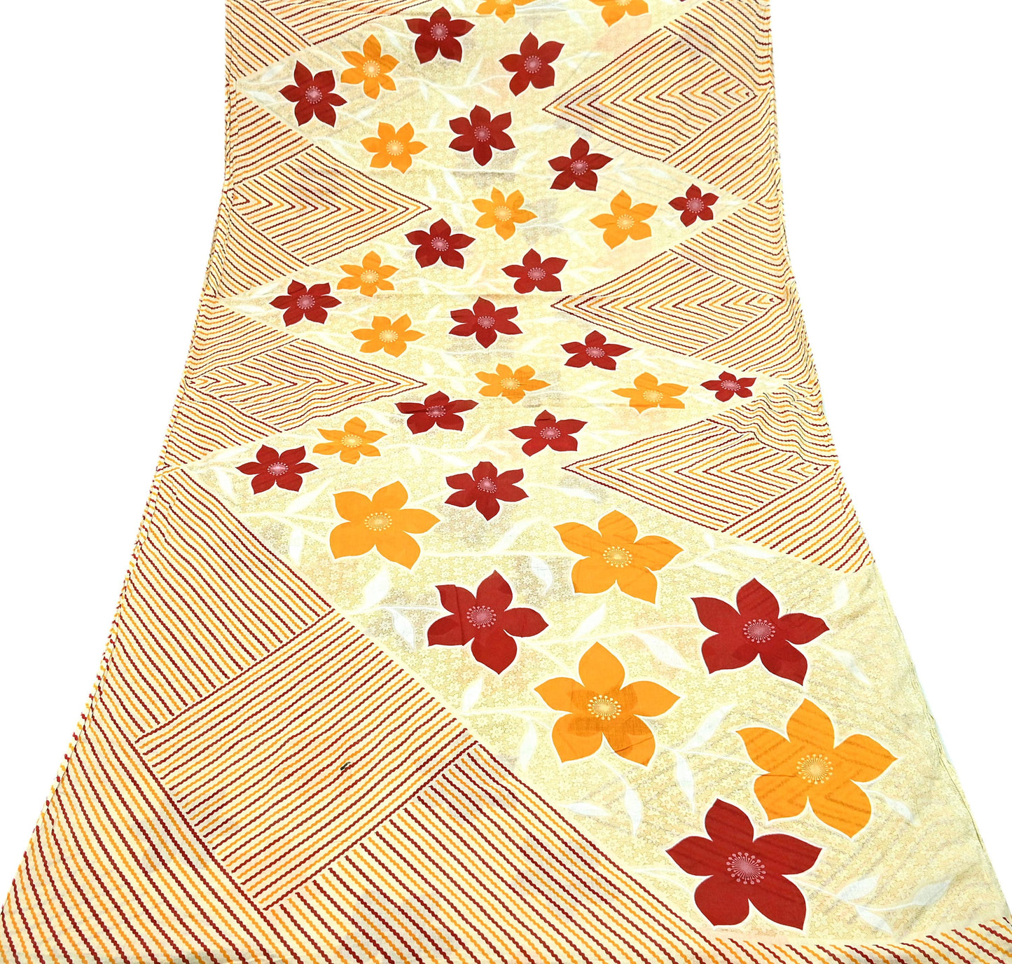 Indian Vintage Sari Ivory Printed Pure Cotton Sarees Craft Fabric Soft Floral 5Yd Sarong Wrap Boho Kimono Dress making Quilting Crafting