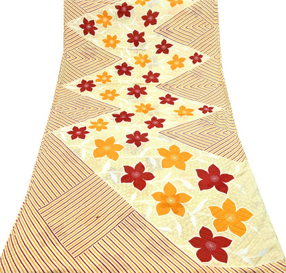 Indian Vintage Sari Ivory Printed Pure Cotton Sarees Craft Fabric Soft Floral 5Yd Sarong Wrap Boho Kimono Dress making Quilting Crafting