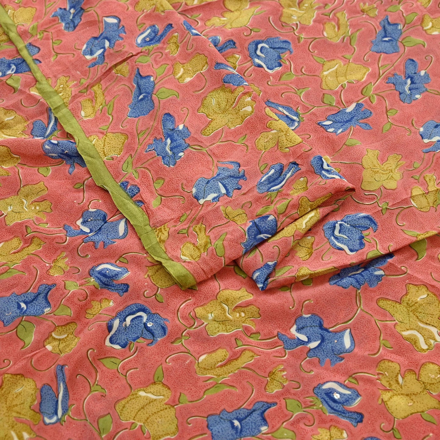 Indian Vintage Sari Peach Pure Crepe Silk Printed Sarees 5yd Craft Fabric Sewing Soft Wrap Floral Upcycle Quilting Dress Making Crafting