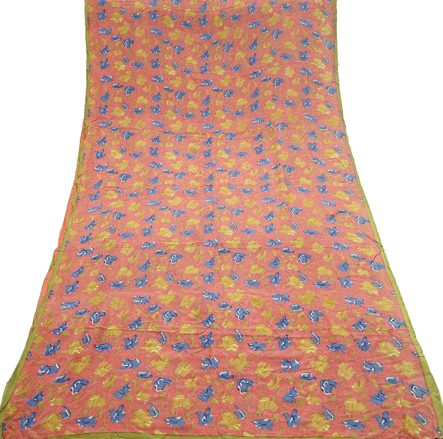 Indian Vintage Sari Peach Pure Crepe Silk Printed Sarees 5yd Craft Fabric Sewing Soft Wrap Floral Upcycle Quilting Dress Making Crafting
