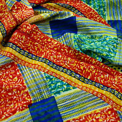 Indian Vintage Sari Multi Pure Crepe Silk Block Printed Saree 5yd Sewing Floral Soft Craft Fabric Wrap Dress making Upcycle For Crafting