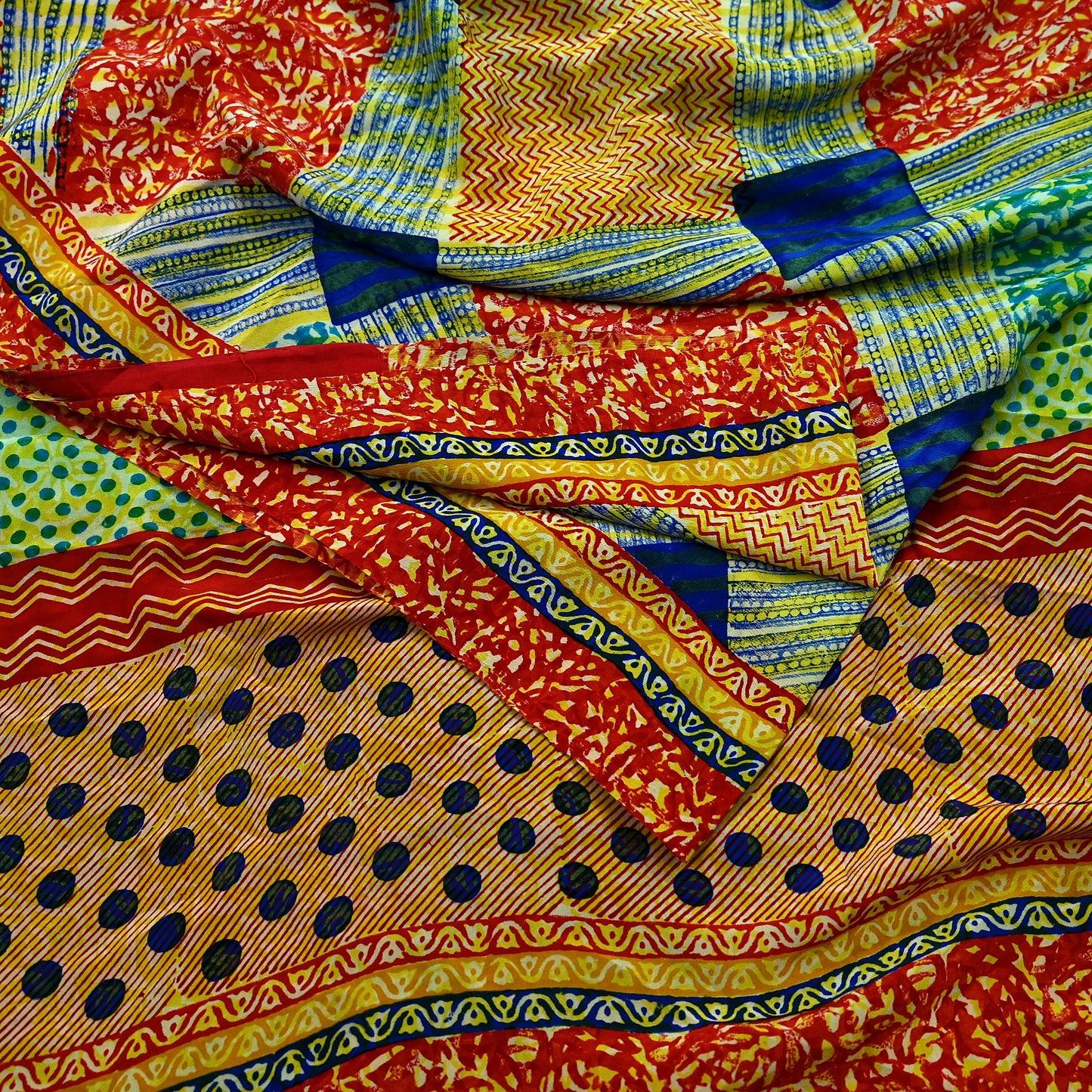 Indian Vintage Sari Multi Pure Crepe Silk Block Printed Saree 5yd Sewing Floral Soft Craft Fabric Wrap Dress making Upcycle For Crafting