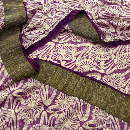 Indian Vintage Sari Ivory & Purple Saree Pure Crepe Silk Printed Sarees 5yd Sewing Floral Soft Craft Fabric Wrap Crafting Dress making