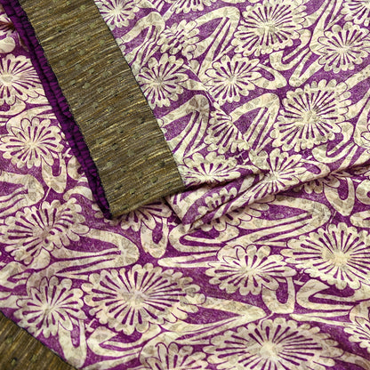 Indian Vintage Sari Ivory & Purple Saree Pure Crepe Silk Printed Sarees 5yd Sewing Floral Soft Craft Fabric Wrap Crafting Dress making