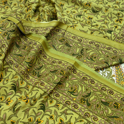 Indian Vintage Sari Green Pure Silk Printed Sarees 5yd Sewing Craft Fabric Dress Making  Soft Floral Wrap Upcycle Used Quilting Crafting