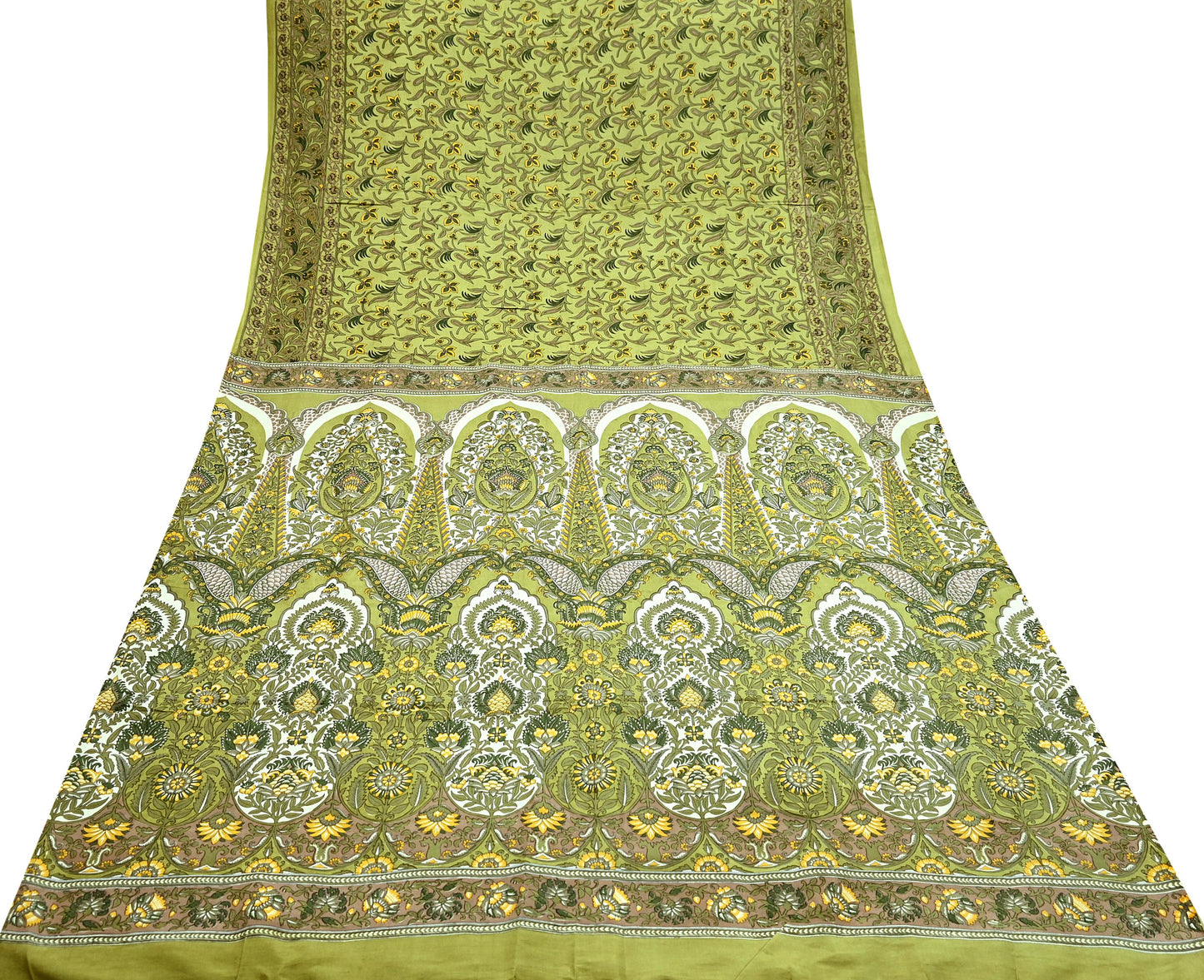 Indian Vintage Sari Green Pure Silk Printed Sarees 5yd Sewing Craft Fabric Dress Making  Soft Floral Wrap Upcycle Used Quilting Crafting