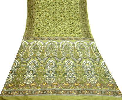 Indian Vintage Sari Green Pure Silk Printed Sarees 5yd Sewing Craft Fabric Dress Making  Soft Floral Wrap Upcycle Used Quilting Crafting