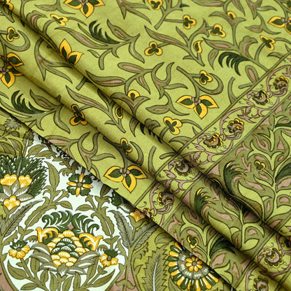 Indian Vintage Sari Green Pure Silk Printed Sarees 5yd Sewing Craft Fabric Dress Making  Soft Floral Wrap Upcycle Used Quilting Crafting