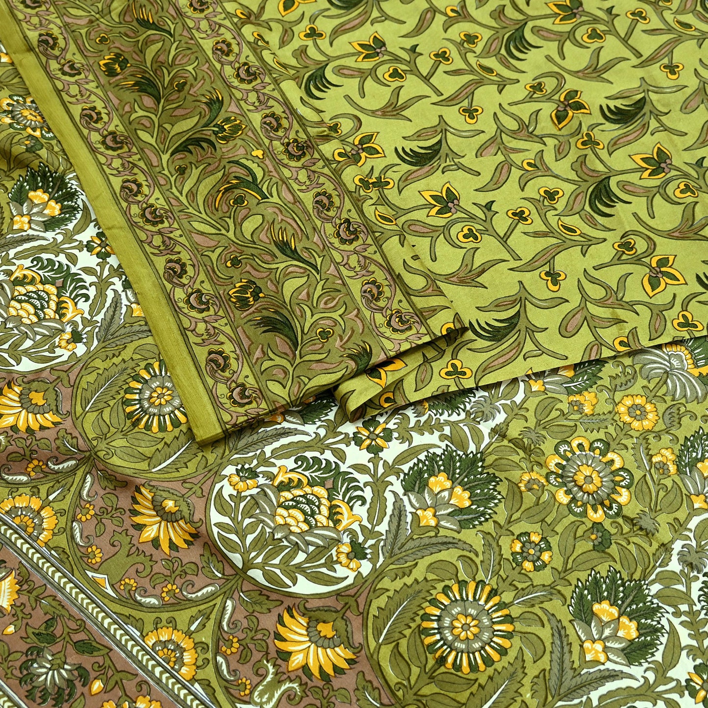 Indian Vintage Sari Green Pure Silk Printed Sarees 5yd Sewing Craft Fabric Dress Making  Soft Floral Wrap Upcycle Used Quilting Crafting