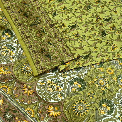 Indian Vintage Sari Green Pure Silk Printed Sarees 5yd Sewing Craft Fabric Dress Making  Soft Floral Wrap Upcycle Used Quilting Crafting