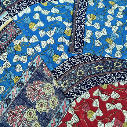 Indian Vintage Pink & Blue Saree Moss Crepe Printed Sari 5yd Sewing Floral Soft Craft Fabric Dressmaking