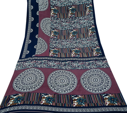 Indian Vintage Sari Pink & Blue Moss Crepe Printed Sarees Craft Fabric 5yd Sewing Floral Soft Dress making Quilting Crafting Upcycle  Used