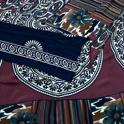 Indian Vintage Sari Pink & Blue Moss Crepe Printed Sarees Craft Fabric 5yd Sewing Floral Soft Dress making Quilting Crafting Upcycle  Used