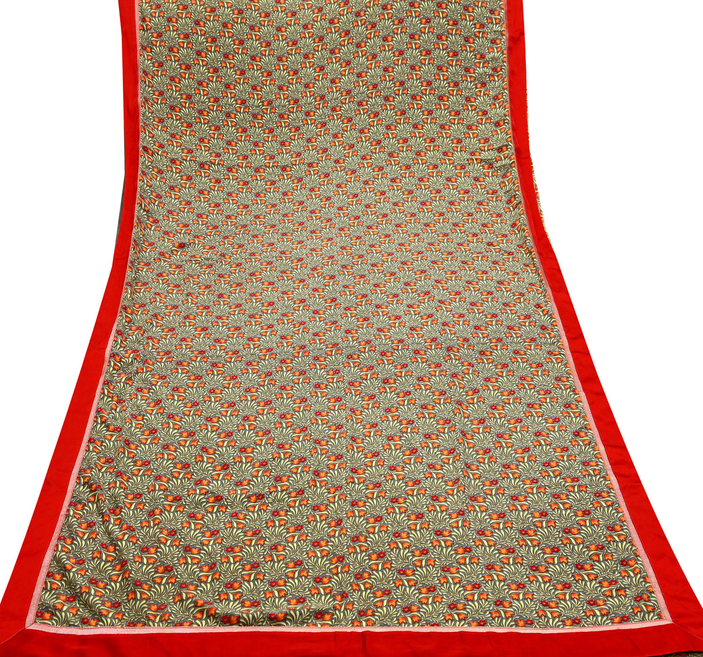 Indian Vintage Gray Sarees Moss Crepe Printed Sari 5yd Sewing Floral Soft Craft Fabric DressMaking For Crafting Quilting Upcycle