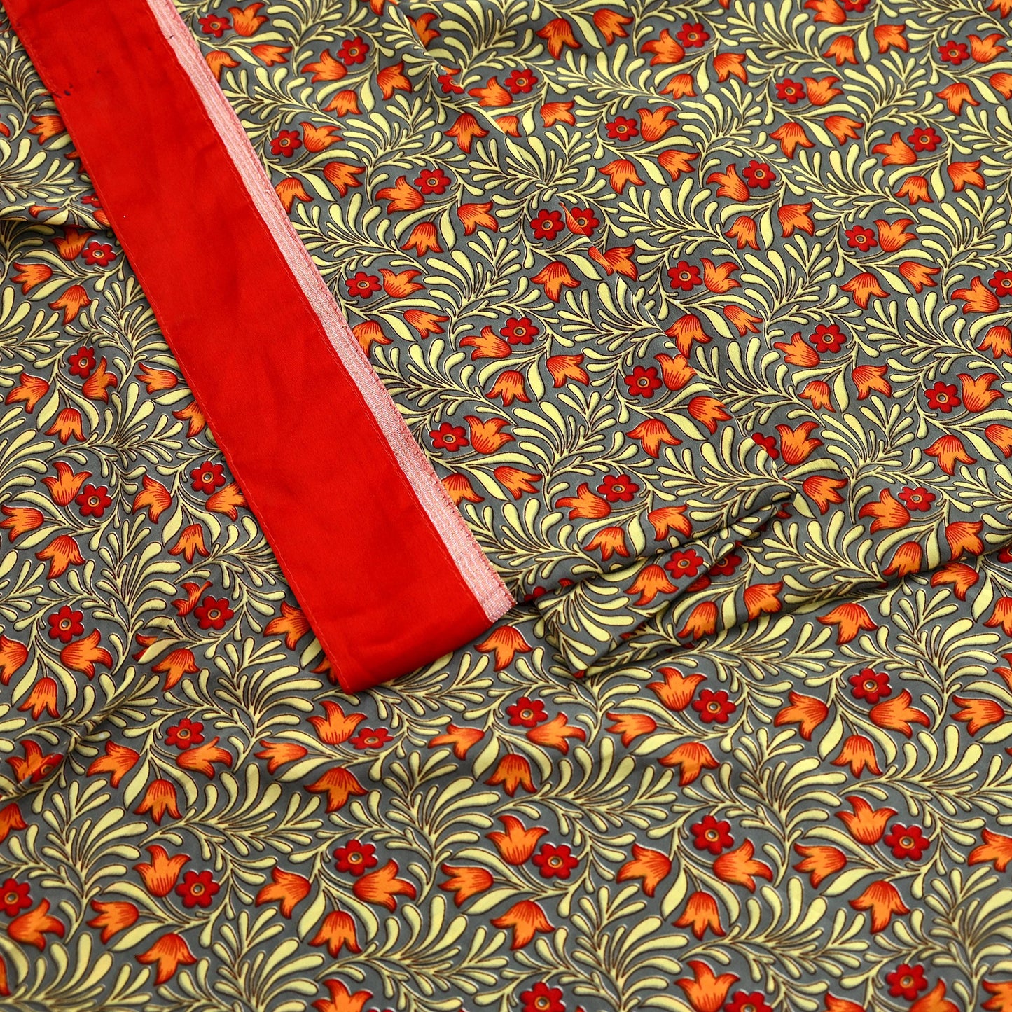 Indian Vintage Gray Sarees Moss Crepe Printed Sari 5yd Sewing Floral Soft Craft Fabric DressMaking For Crafting Quilting Upcycle
