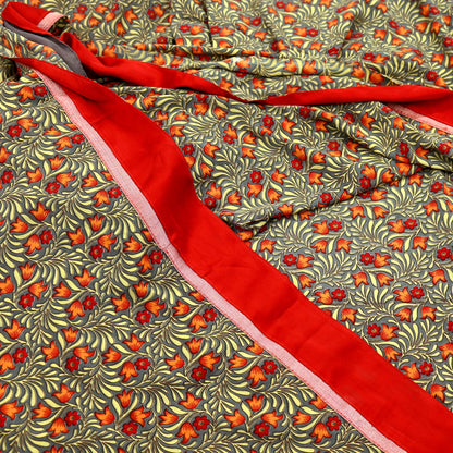 Indian Vintage Gray Sarees Moss Crepe Printed Sari 5yd Sewing Floral Soft Craft Fabric DressMaking For Crafting Quilting Upcycle